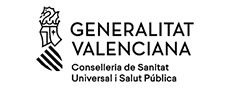 Logo de la Conselleria de Sanitat Universal i Salut Pública en blanco y negro